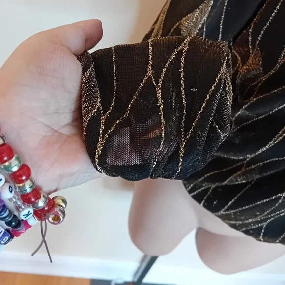 Autres Filles Sheer Arms Blouse Gold Metallic Sparkle Party Special Occasion XS - Picture 10 of 16